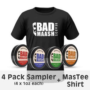 4 Pack Sampler MasTee Bundle - Badmaash Beards - Beard Butter + Tshirt